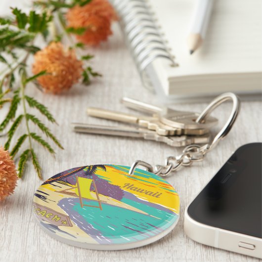 Schilder van de kleurrijke zomervakantievakantie sleutelhanger (Voorkant Rechts)