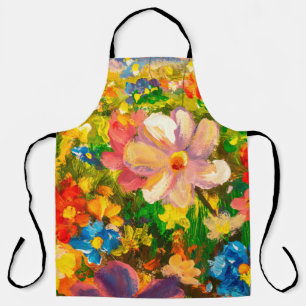 Schilder van grote kleurrijke wilde bloemen schort