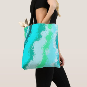 Schilderachtig Abstract Wavy Blue Aqua Green Artsy Tote Bag