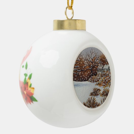 schilderachtig afbeelding van landelijke huisjes i keramische bal ornament (Links)