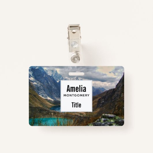 Schilderachtig Alpenbergen Foto Badge (Achterkant met clip)