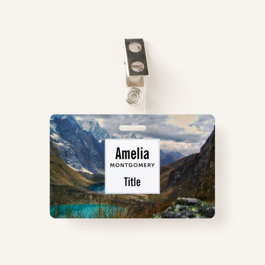 Schilderachtig Alpenbergen Foto Badge (Voorkant met clip)