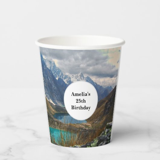 Schilderachtig Alpenbergen Foto Verjaardag Papieren Bekers (Achterkant)