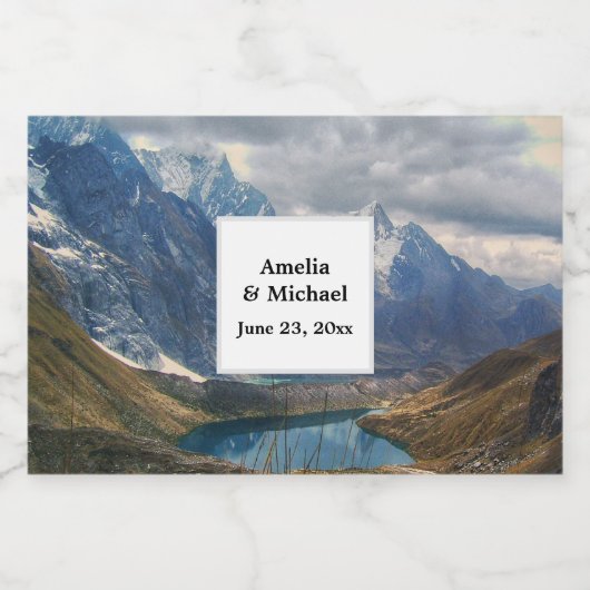 Schilderachtig Alpenbergen Fotobruiloft Sparkling Wijnetiket (Enkel label)