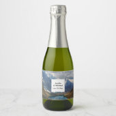 Schilderachtig Alpenbergen Fotobruiloft Sparkling Wijnetiket (Voorkant)