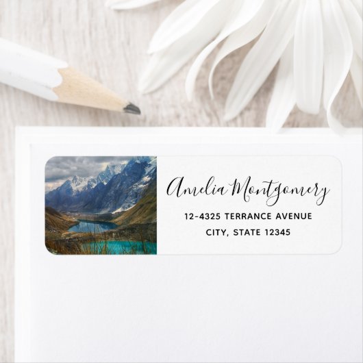 Schilderachtig Alpengebergte Fotoadres Etiket (Insitu)