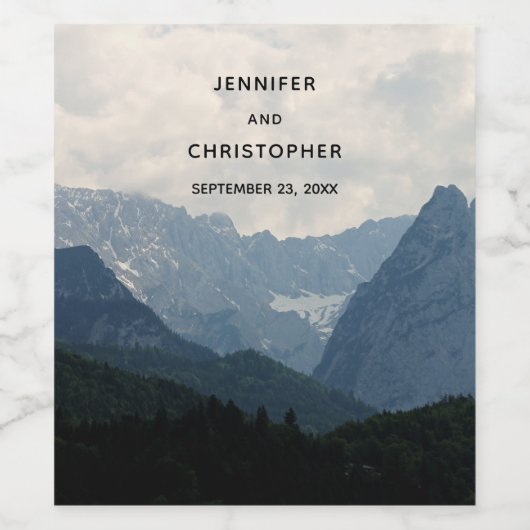 Schilderachtig alpiene Natuur Foto bruiloft Wijn Etiket (Enkel label)