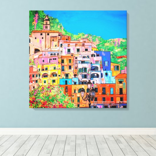 Schilderachtig Amalfikust Italië Mediterrane Cliff Canvas Afdruk (Insitu (Houten vloer))