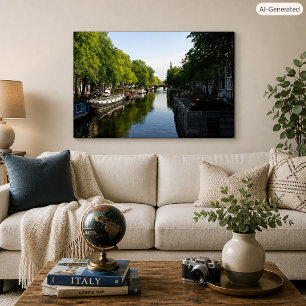 Schilderachtig Amsterdam Gracht & Huisschepen Foto Poster