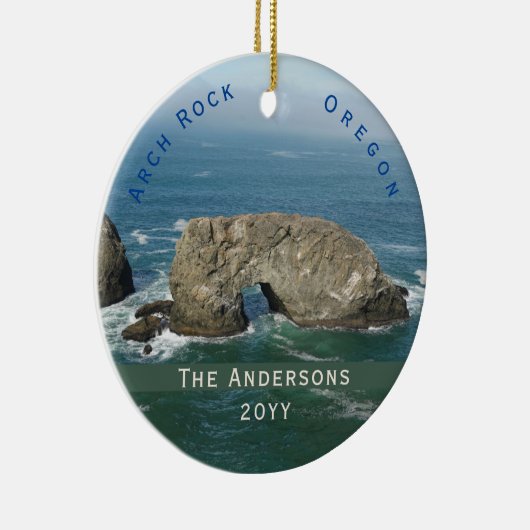 Schilderachtig Arch Rock Familienaam Datum Oregon Keramisch Ornament (Rechts)