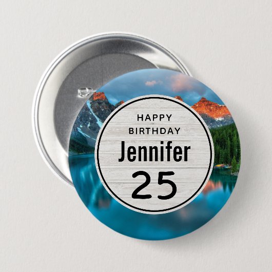 Schilderachtig berg- en lakfoto van Birthday Ronde Button 7,6 Cm (Voorkant /achterkant)