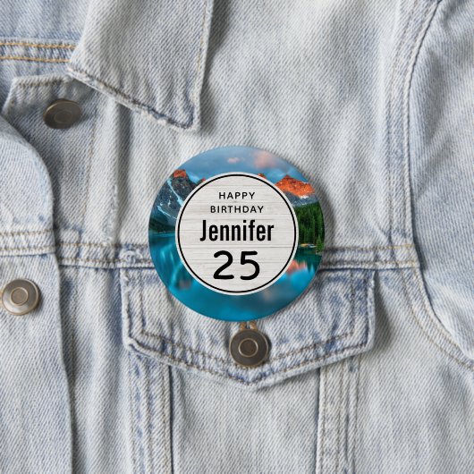 Schilderachtig berg- en lakfoto van Birthday Ronde Button 7,6 Cm (In situ)