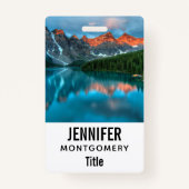 Schilderachtig berg- en meer-landschapsfoto badge (Achterkant)