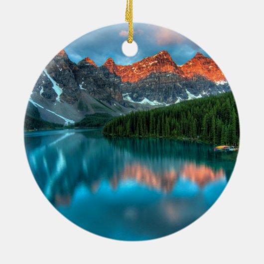 Schilderachtig berg- en meer-landschapsfoto keramisch ornament (Achterkant)