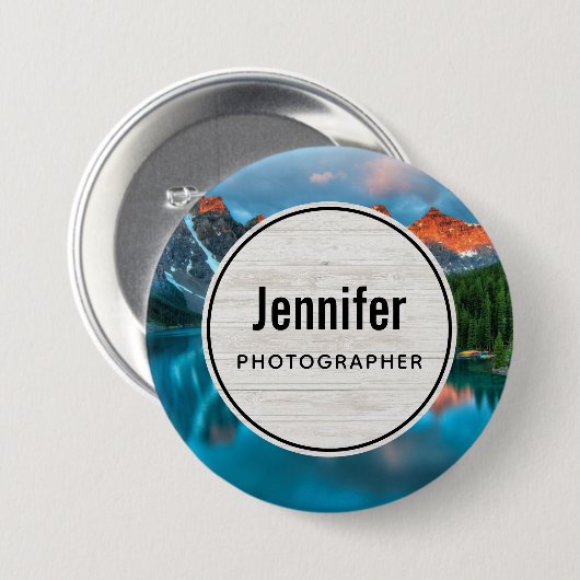 Schilderachtig berg- en meer-landschapsfoto ronde button 7,6 cm (Voorkant /achterkant)