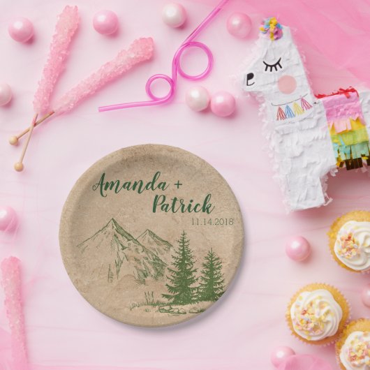 Schilderachtig Bergketen Bruiloft Papier Bord (Feest)