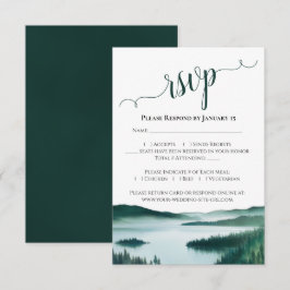 Schilderachtig bergmeer landschap rustieke trouwda RSVP kaartje