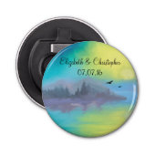 Schilderachtig bergmeer Landschap Weddenschap Favo Button Flesopener (Voorkant)