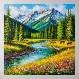 Schilderachtig bergvallei met beekje poster