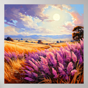 Schilderachtig bewolkte dag prairie illustratie poster