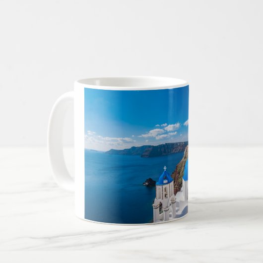 Schilderachtig Blauwe Domes van Santorini Koffiemok (Voorkant links)