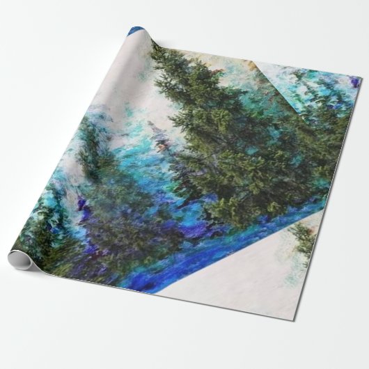SCHILDERACHTIG BLAUWE MOUNTAINPINES CADEAUPAPIER (Uitgerold)