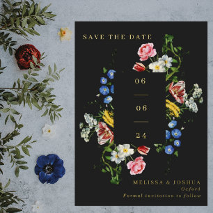 Schilderachtig bloemenkader trouwfoto save-the-dat folie uitnodiging