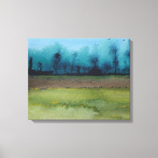 schilderachtig boslandschap met groen en zwart mys canvas afdruk (Voorkant)