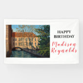 Schilderachtig Brugs Kanaal Uitzicht Verjaardagssp Spandoek (Horizontaal)