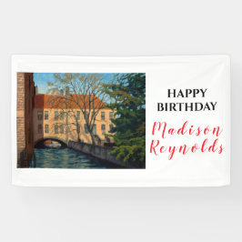 Schilderachtig Brugs Kanaal Uitzicht Verjaardagssp Spandoek