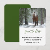 Schilderachtig bruine paarden in een winterbos met save the date (Voorkant / Achterkant)