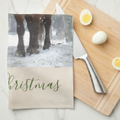 Schilderachtig bruine paarden in een winterbos met theedoek (Quarter Fold)