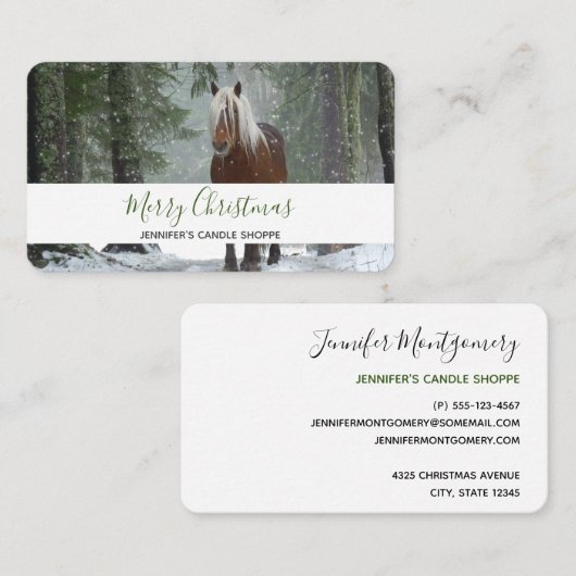 Schilderachtig bruine paarden in een winterbos met visitekaartje (Voorkant / Achterkant)
