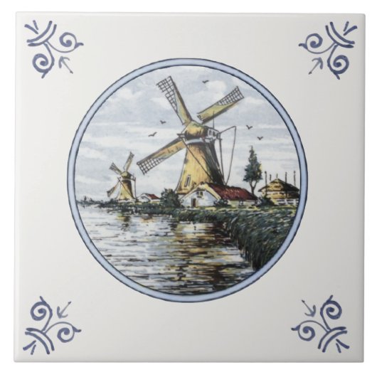 Schilderachtig Delftse Polychrome Waterrand Kerami Tegeltje (Voorkant)