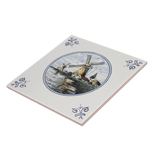 Schilderachtig Delftse Polychrome Waterrand Kerami Tegeltje (Zijkant)