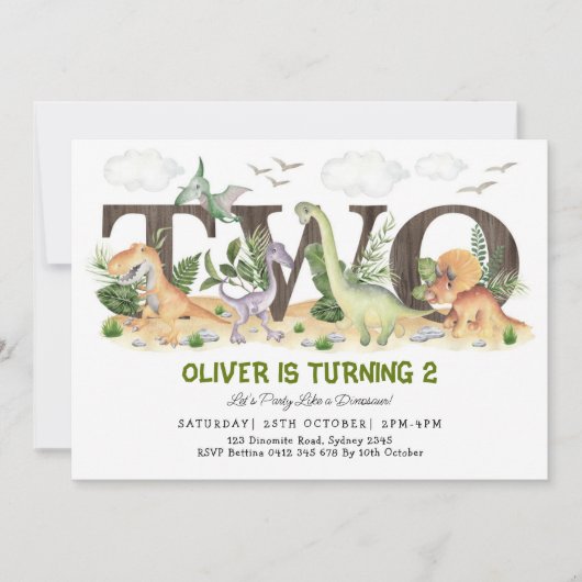 Schilderachtig Dinosaur Twee Wilde 2e verjaardag P Kaart (Voorkant)