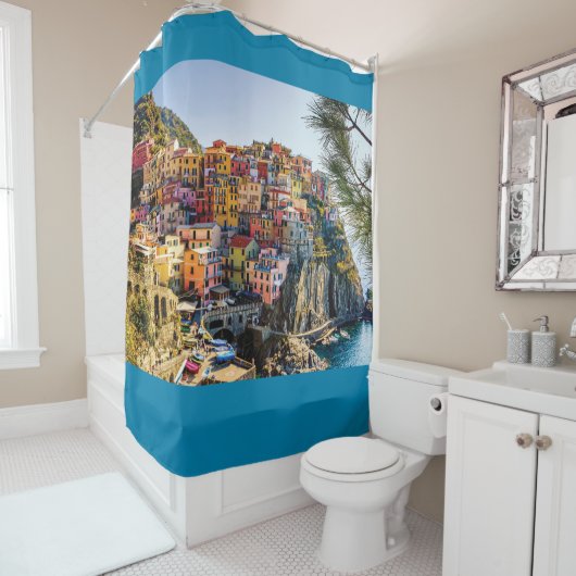 Schilderachtig dorp, Cinque Terre, Liguria, Italië Douchegordijn (In situ)