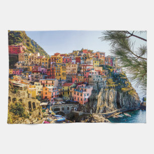 Schilderachtig dorp, Cinque Terre, Liguria, Italië Theedoek