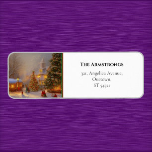 Schilderachtig dorp Kerstbomen Kerkgangers Etiket