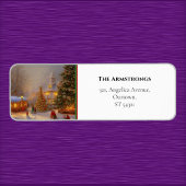 Schilderachtig dorp Kerstbomen Kerkgangers Etiket