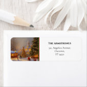 Schilderachtig dorp Kerstbomen Kerkgangers Etiket (Insitu)