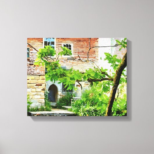 Schilderachtig Engels huisje aan het water Canvas Afdruk (Voorkant)