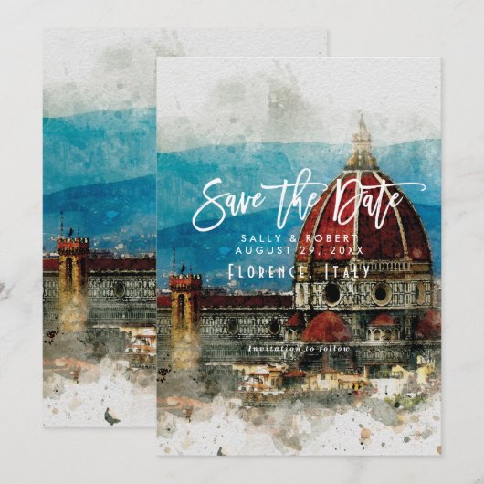 schilderachtig Florence Italië bruiloft met de dat Bedankkaart (Voorkant / Achterkant)