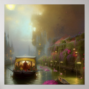 Schilderachtig Flower Boat Canal Digital Art Poster