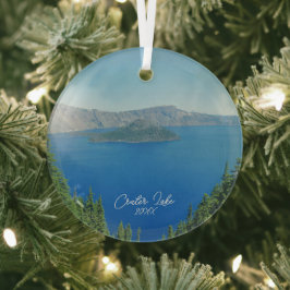 Schilderachtig foto van Crater Lake Wizard Island Glas Ornament