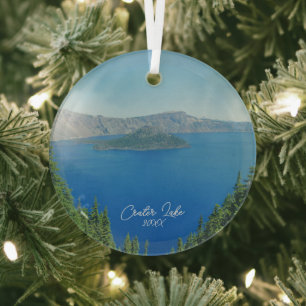 Schilderachtig foto van Crater Lake Wizard Island Glas Ornament