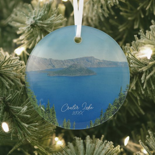 Schilderachtig foto van Crater Lake Wizard Island Glas Ornament (Insitu)