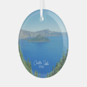 Schilderachtig foto van Crater Lake Wizard Island Glas Ornament (Voorkant links)