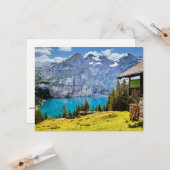 Schilderachtig foto van het Oeschinen-meer Kaart (Voorkant / Achterkant in situ)