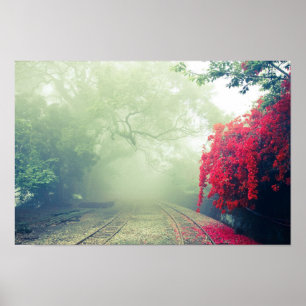 Schilderachtig foto van Misty Railroad Tracks Poster